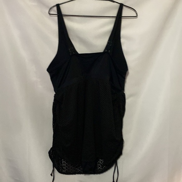SWIM BY CACIQUE WO SIZE 22 BLACK ONE PIECE SWIMSUIT ADJ STRAPS MESH LOOK OVERLAY - Picture 12 of 15